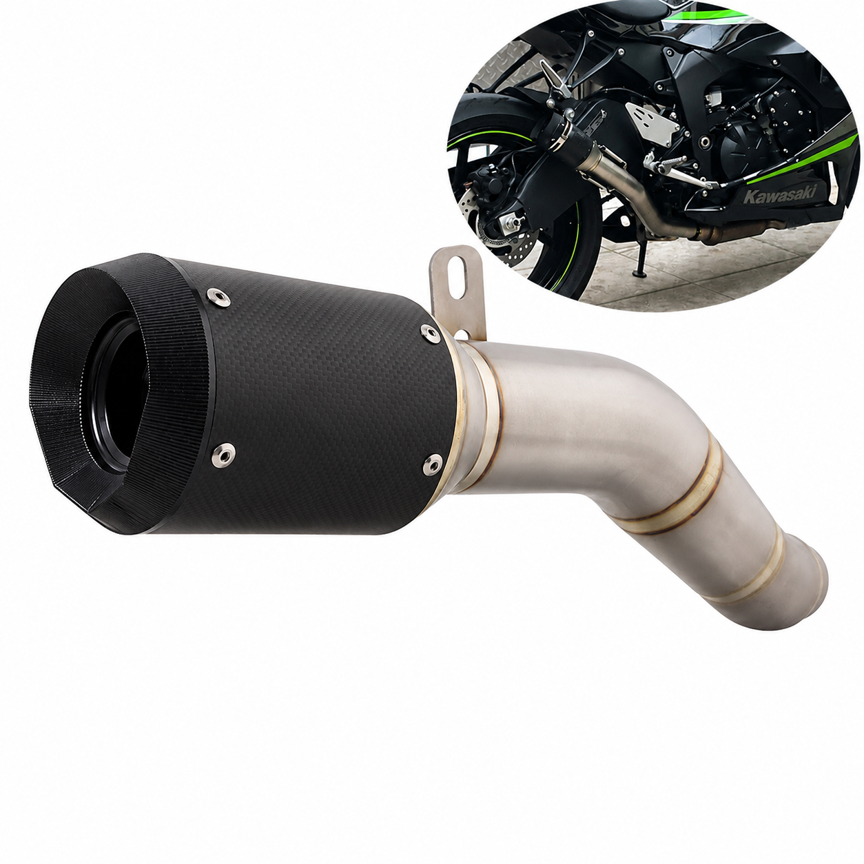 Titanium Carbon Muffler Slip On For Kawasaki 2009-2026